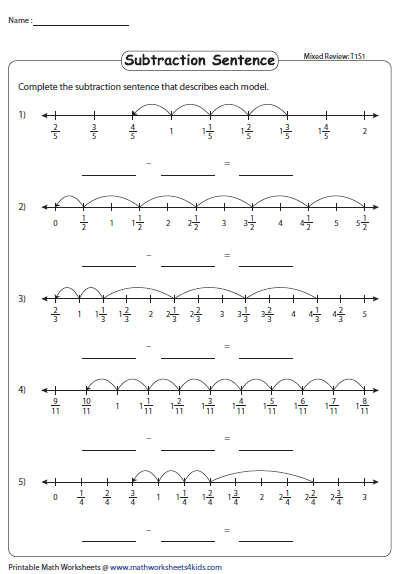 Subtracting Fractions On A Number Line Worksheet