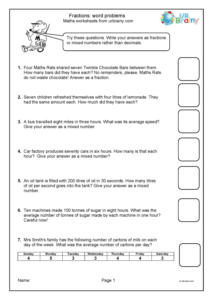 Fraction Word Problems Fraction And Decimal Worksheets For Year 6