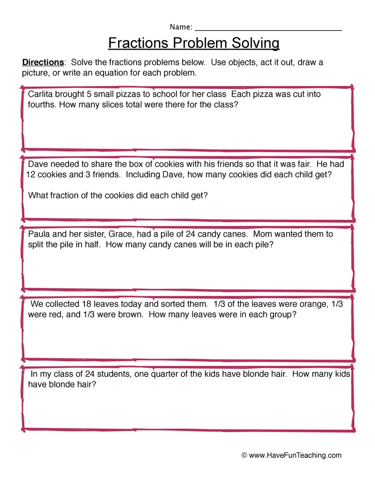 Fraction Word Problems Worksheet Word Problems Problem Solving 