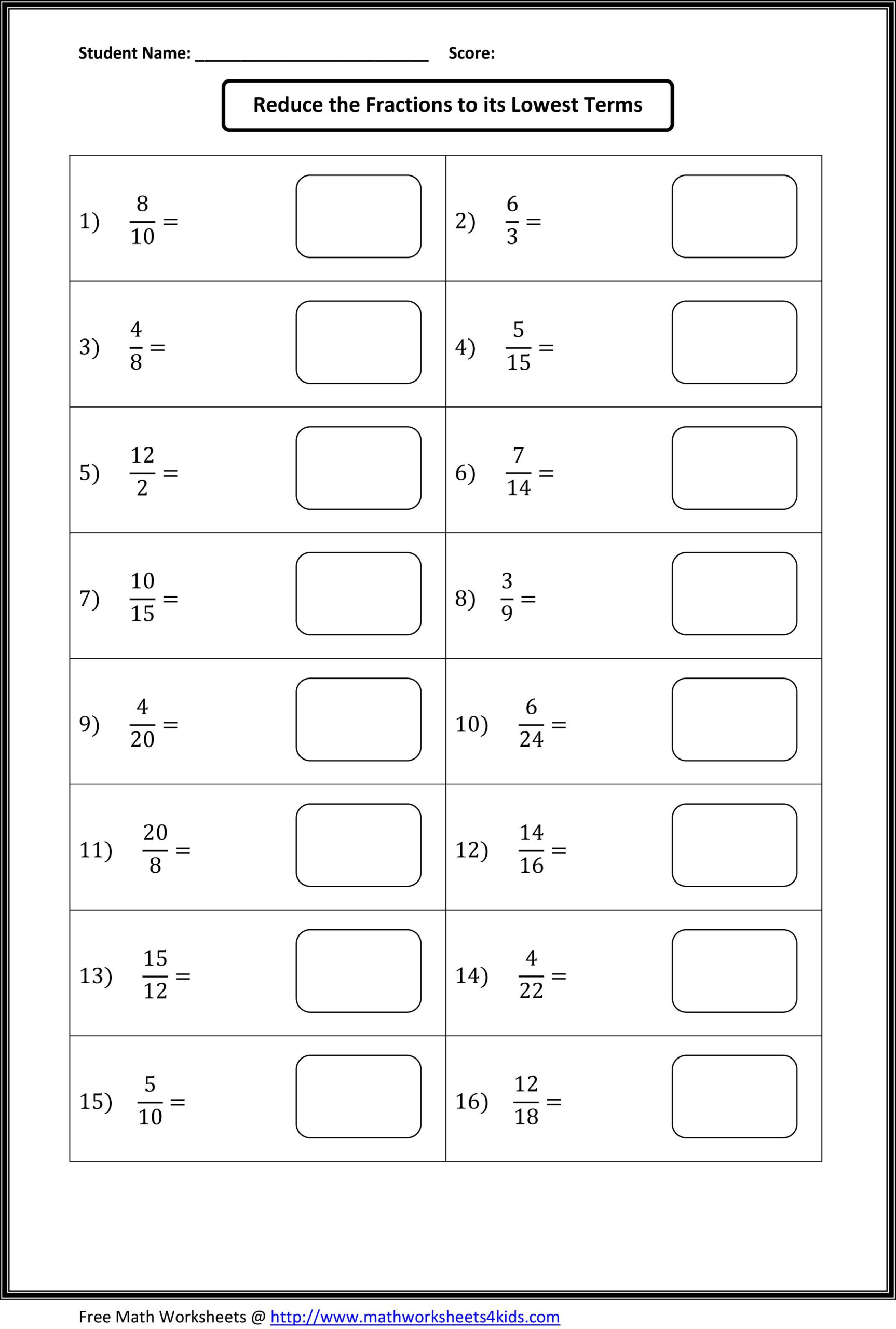 Simplify Fractions Worksheet 6th Grade