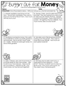 Fractions Decimals And Money Word Problem Worksheets Money Math