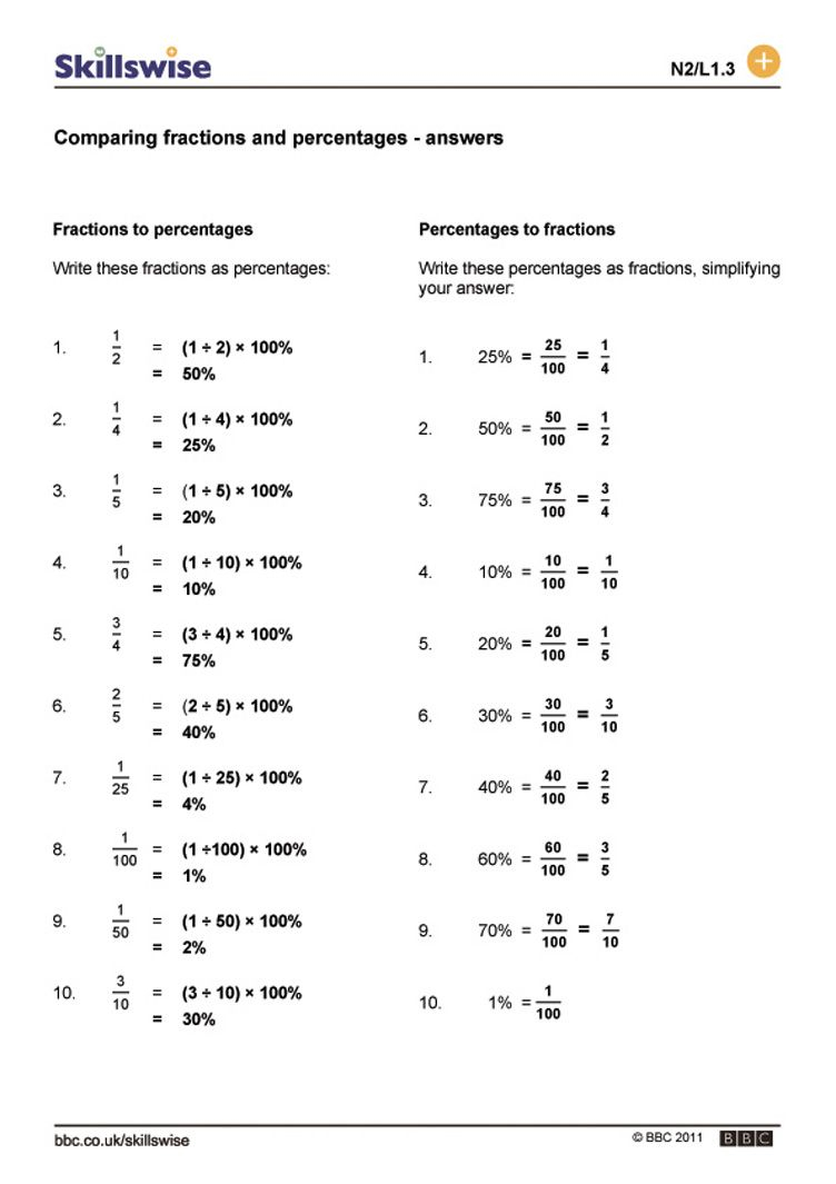 Comparing Fractions Decimals And Percents Worksheets Pdf