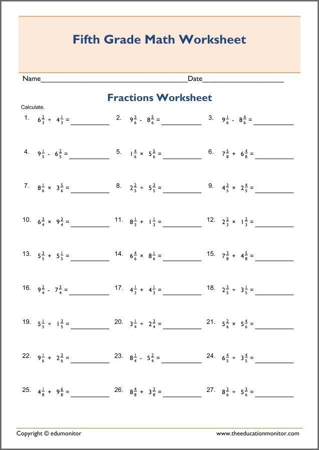 6th Grade Mixed Operations With Fractions Worksheet Pdf