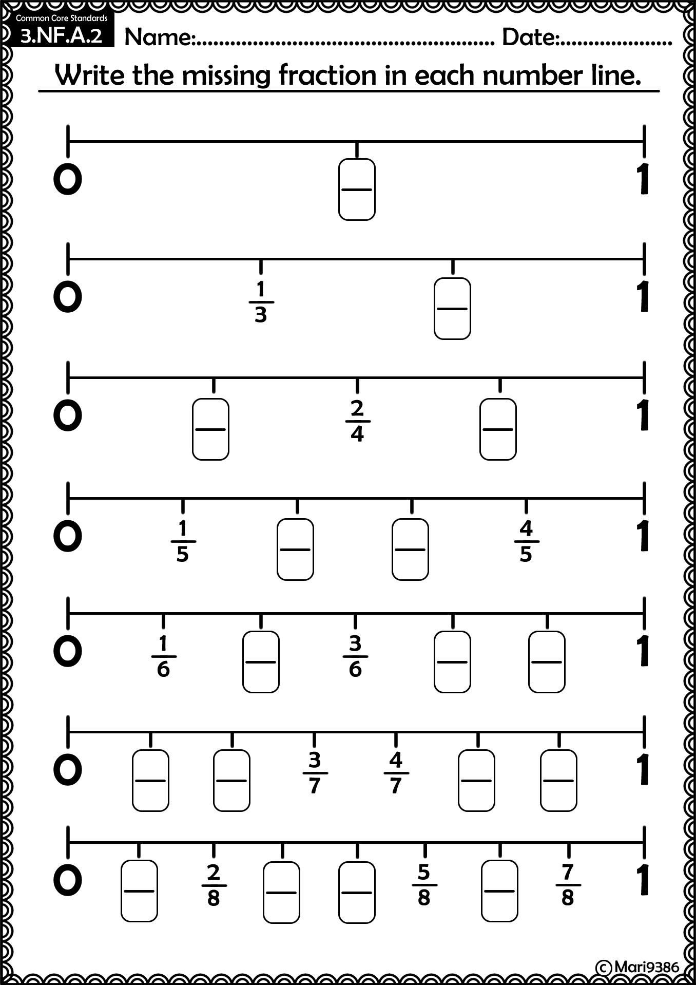 3rd Grade Fractions On A Number Line Worksheets