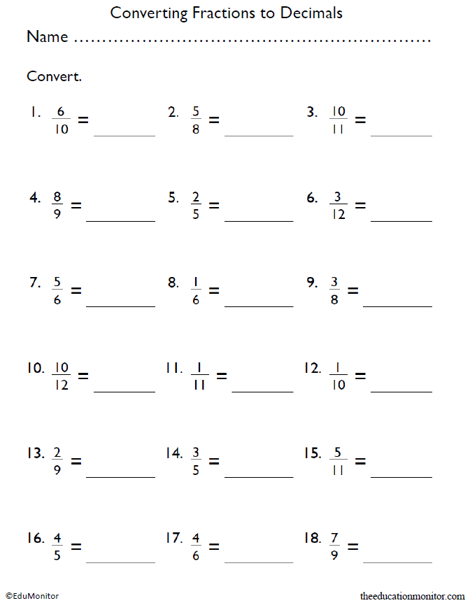 Fractions And Decimals 4th Grade Worksheets