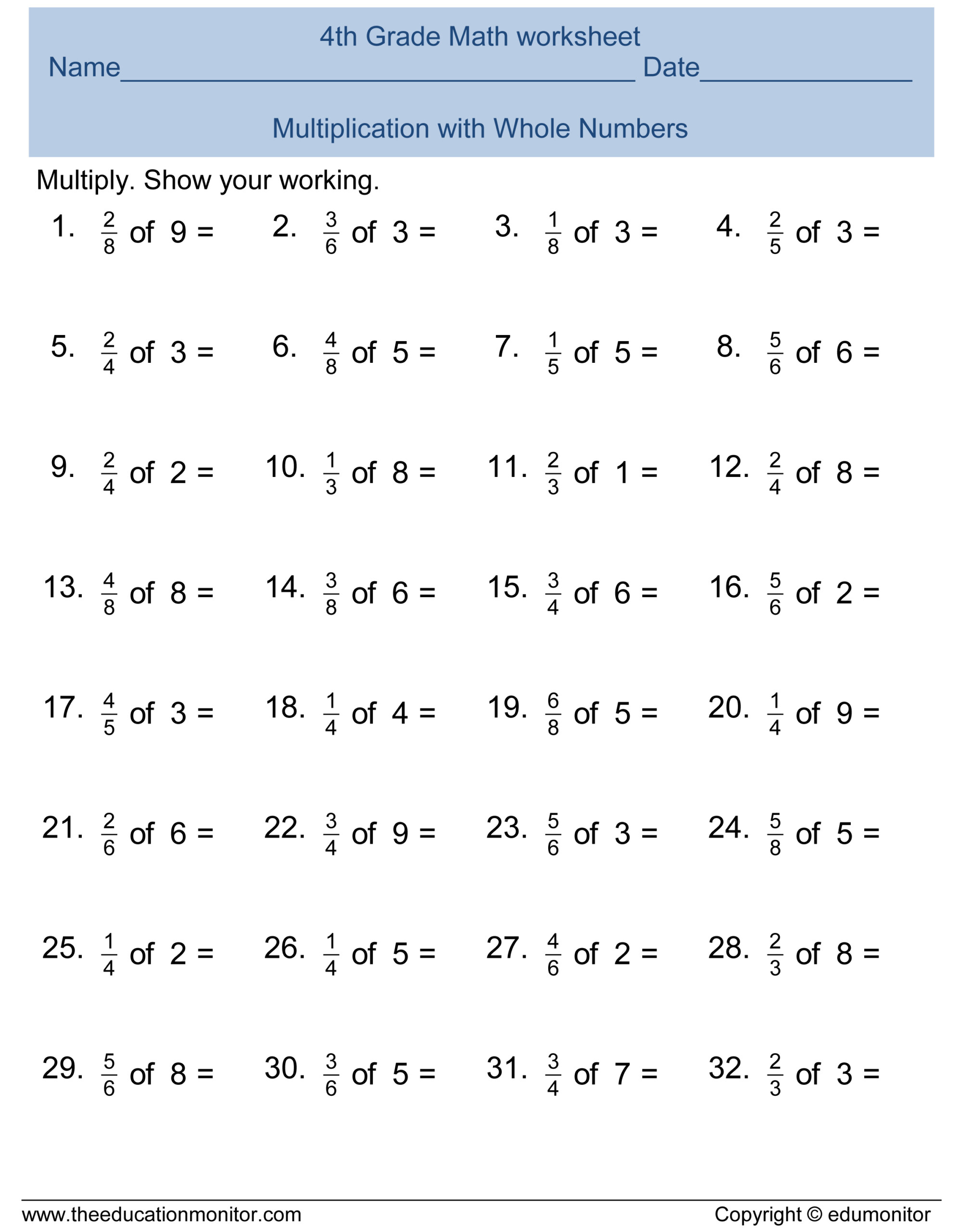 4th Grade Math Fractions Worksheets