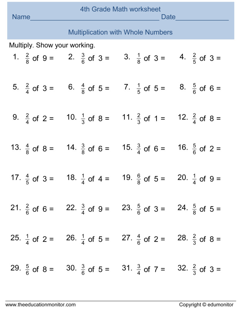 Free 4th Grade Fractions Math Worksheets And Printables EduMonitor