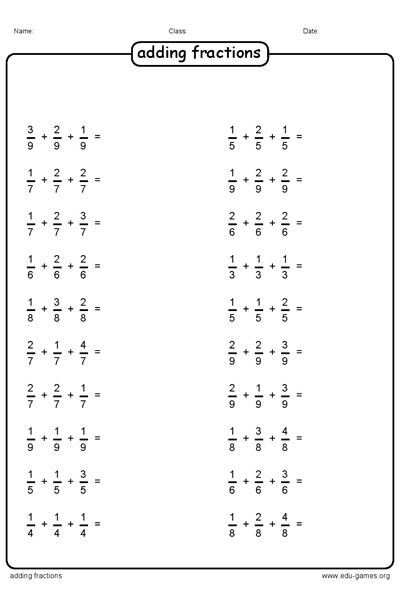 Adding Three Fractions Worksheet