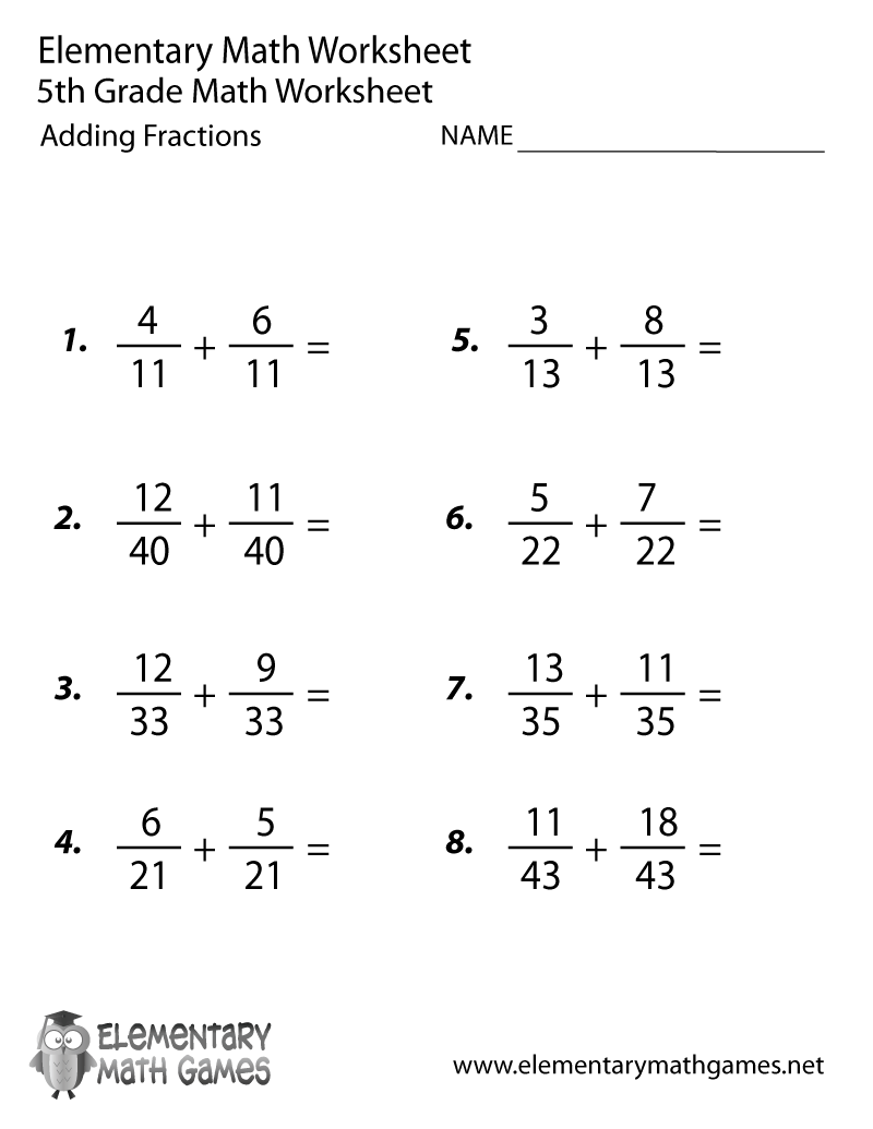 Math Worksheets Grade 5 Adding Fractions