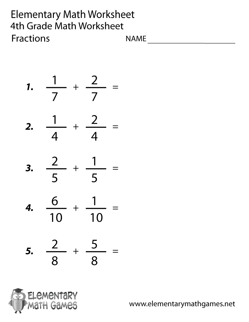 4th Grade Adding Fractions Worksheet