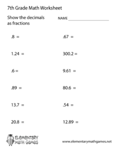 Free Printable Decimals Worksheet For Seventh Grade