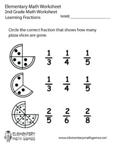 Free Printable Learning Fractions Worksheet For Second Grade