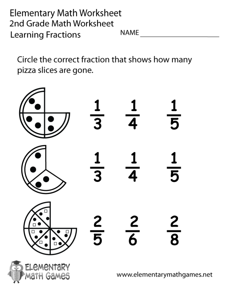 Free Printable Learning Fractions Worksheet For Second Grade