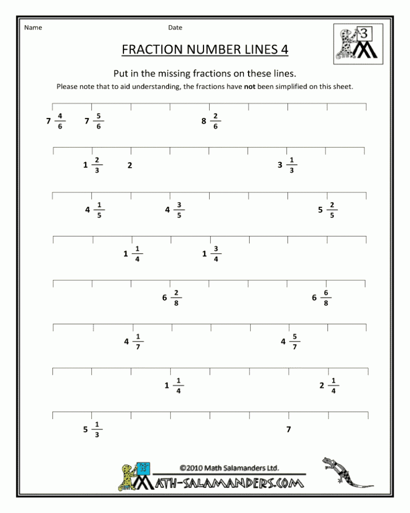 Free Printable Math Worksheets Number Lines Fractions 4th Grade Math 