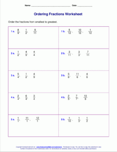 Free Worksheets For Comparing Or Ordering Fractions Fractions