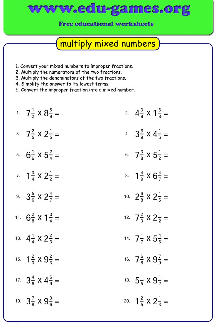 Multiplying Fractions With Mixed Numbers Worksheet