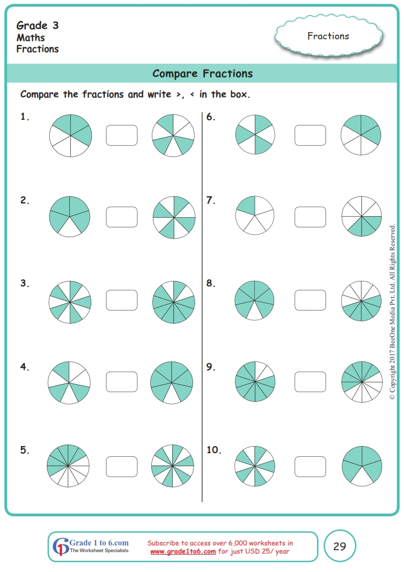 Grade 3 Comparing Fractions Worksheets www grade1to6