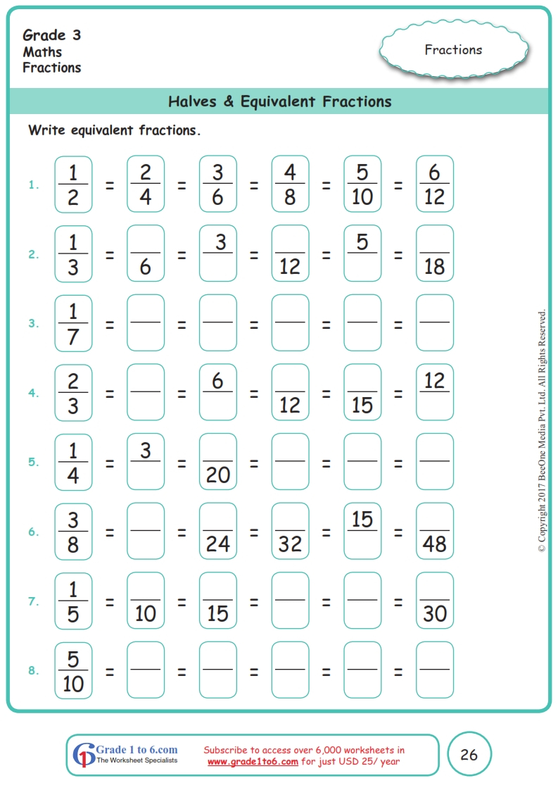 3rd Grade Fractions Worksheets Grade 3