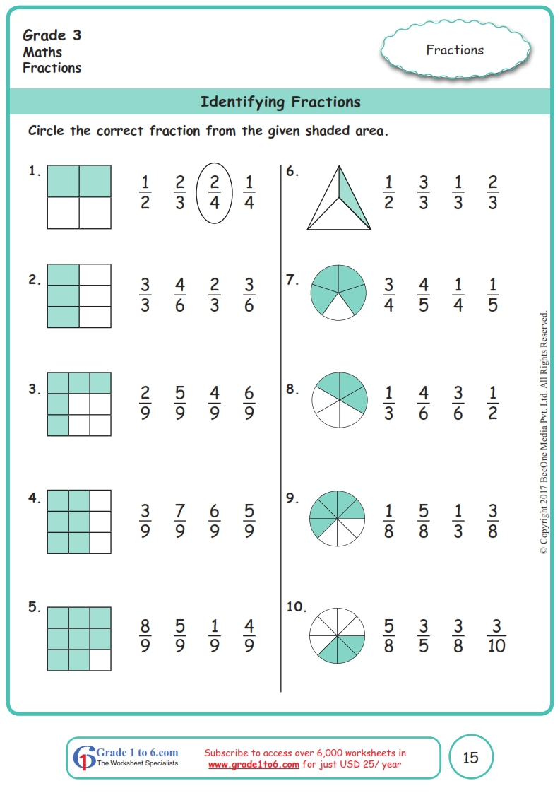 Fractions Worksheets Grade 3