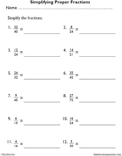 Simplifying Fractions Worksheet Grade 4