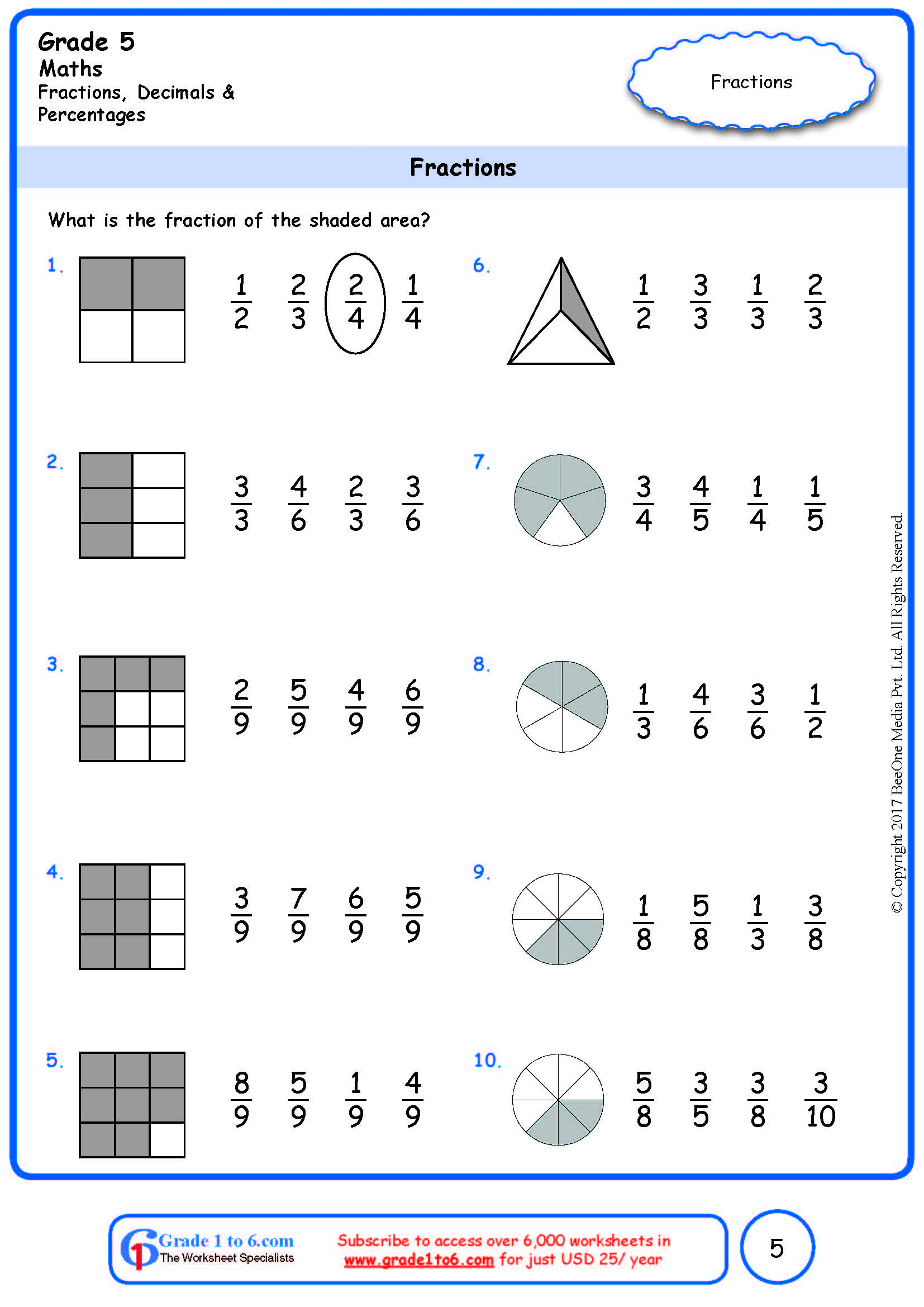 Fraction Worksheets Grade 5