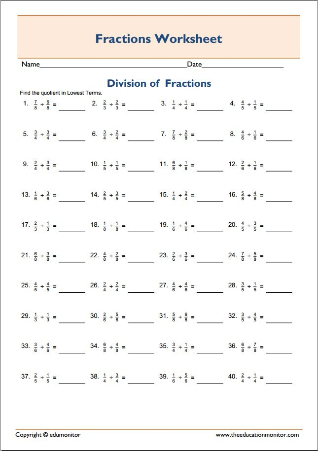 Grade 5 Fractions Printable Worksheet Grade 5 Fractions Printable 