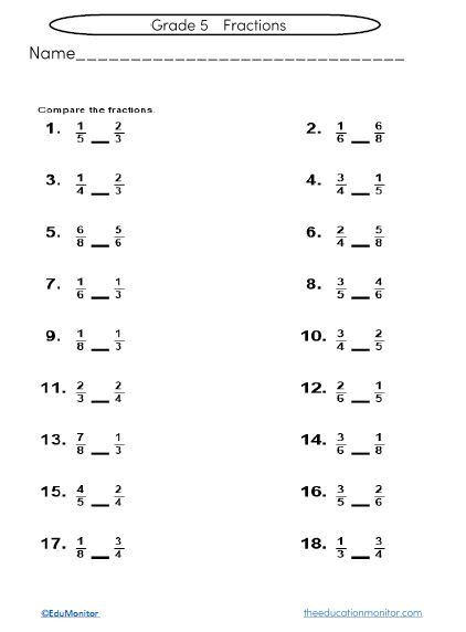 Grade 5 Fractions Worksheets With Answer Key EduMonitor