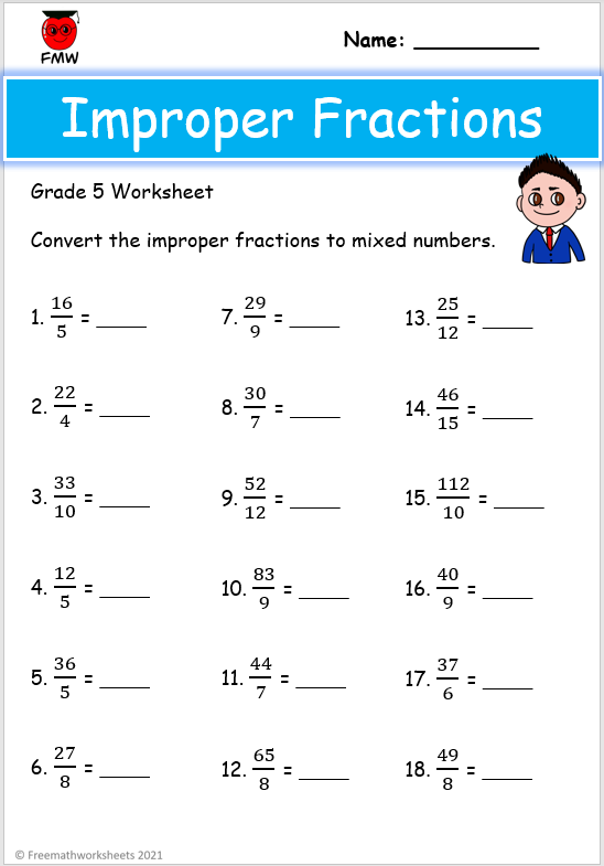 Grade 5 Improper Fractions Worksheets Free Worksheets Printables