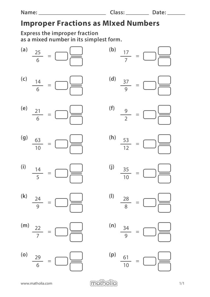 Improper Fraction As Mixed Numbers Fractions Worksheets Math 