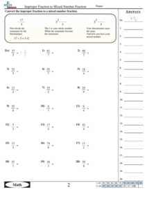 Improper Fraction To Mixed Number Fraction Worksheet With Answer Key