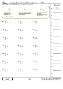 Improper Fraction To Mixed Number Fraction Worksheet With Answer Key