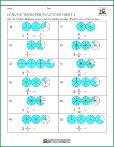 Improper Fraction To Mixed Number Worksheet Grade 4 Fraction