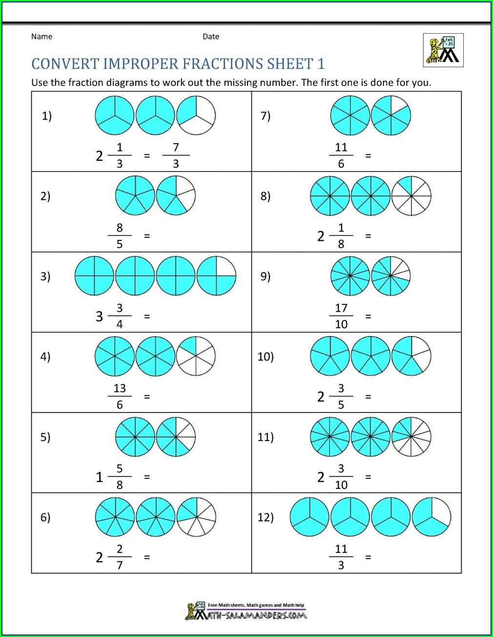 Mixed Number To Improper Fraction Worksheet Grade 4