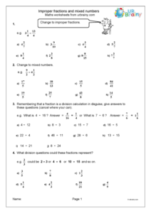 Improper Fractions And Mixed Numbers Fraction And Decimal Worksheets