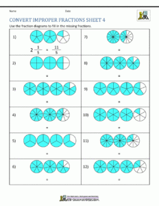 Improper Fractions And Mixed Numbers Worksheets Grade 4 Fraction