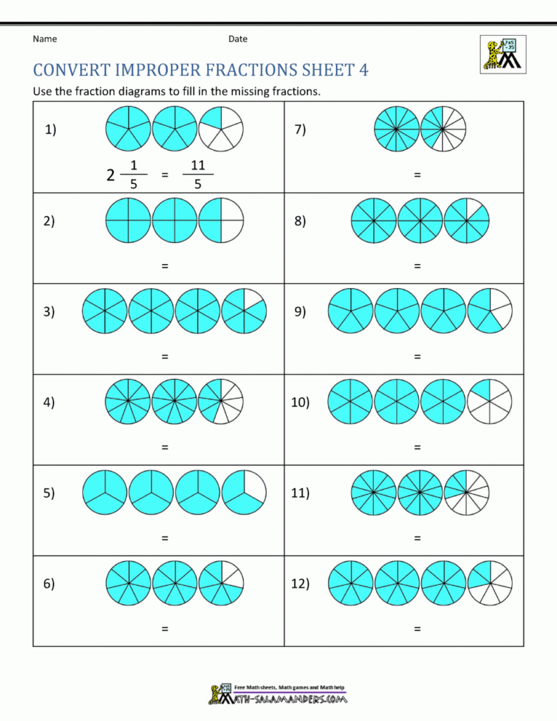 Improper Fractions And Mixed Numbers Worksheets Grade 4 Fraction 