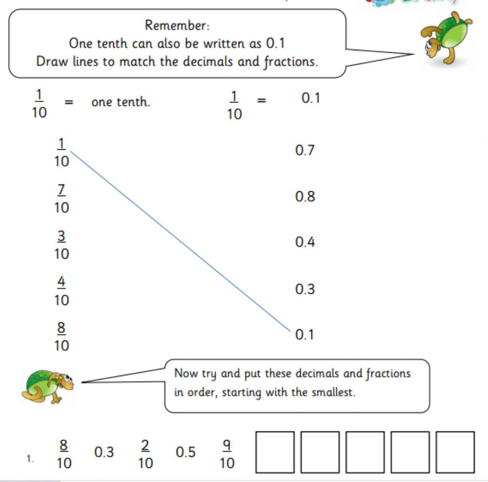 Matching Fractions And Decimals Worksheet