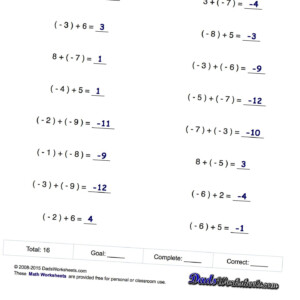 Math Worksheets Negative Numbers Fractions Worksheets Negative