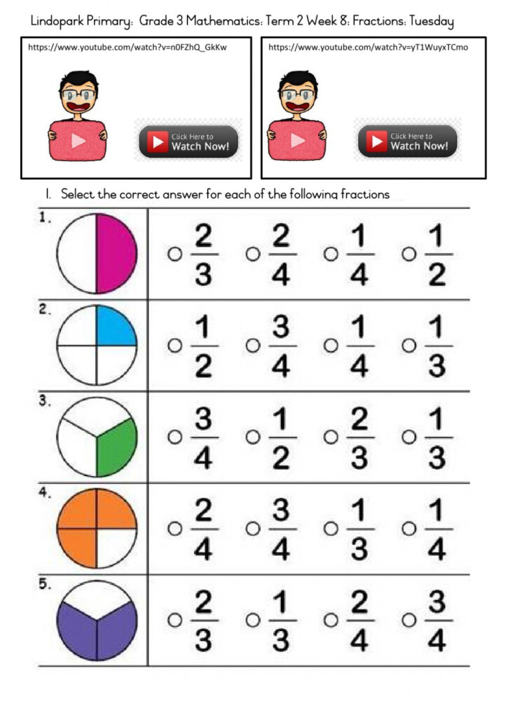 Mathematics Grade 3 Term 2 Week 8 Tuesday Fractions Worksheet