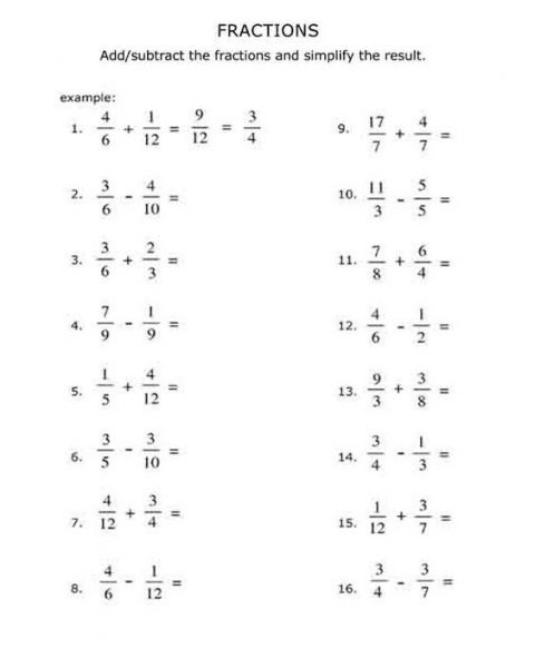 Mixed Addition And Subtraction Using Fraction Worksheet School