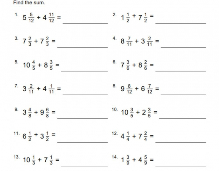 Mixed Fraction Addition With Like Denominators 4 Worksheets 99Worksheets