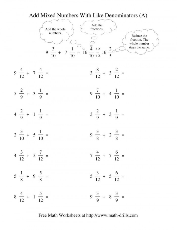 Mixed Fractions Adding And Subtracting Worksheets