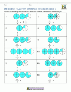 Mixed Fraction To Improper Fraction Worksheet For Grade 4 Fraction