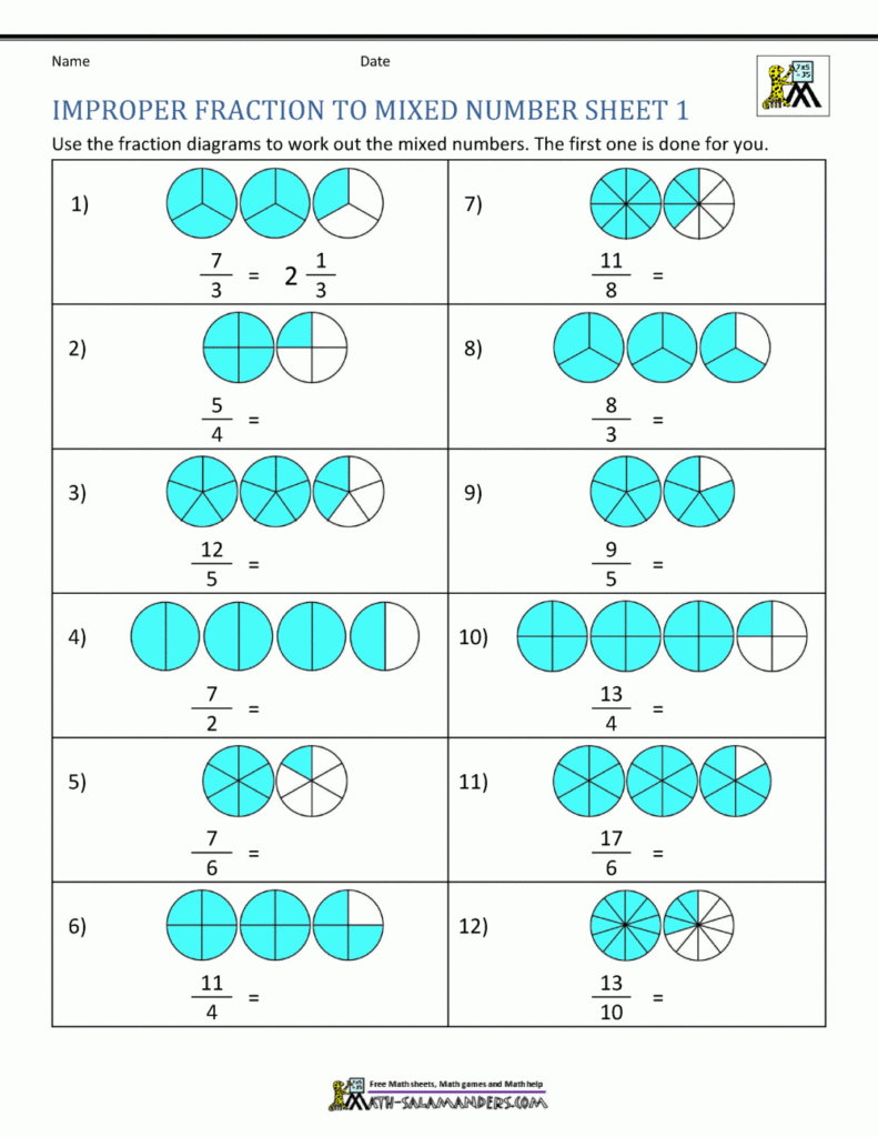 Mixed Fraction To Improper Fraction Worksheet For Grade 4 Fraction 