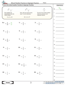 Mixed Number Fraction To Improper Fraction Worksheet With Answer Key