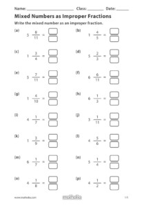 Mixed Numbers As Improper Fractions Mathematics Worksheets 4th Grade