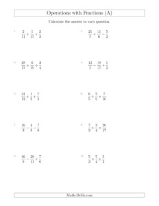 Mixed Operations With Three Fractions Including Improper Fractions A