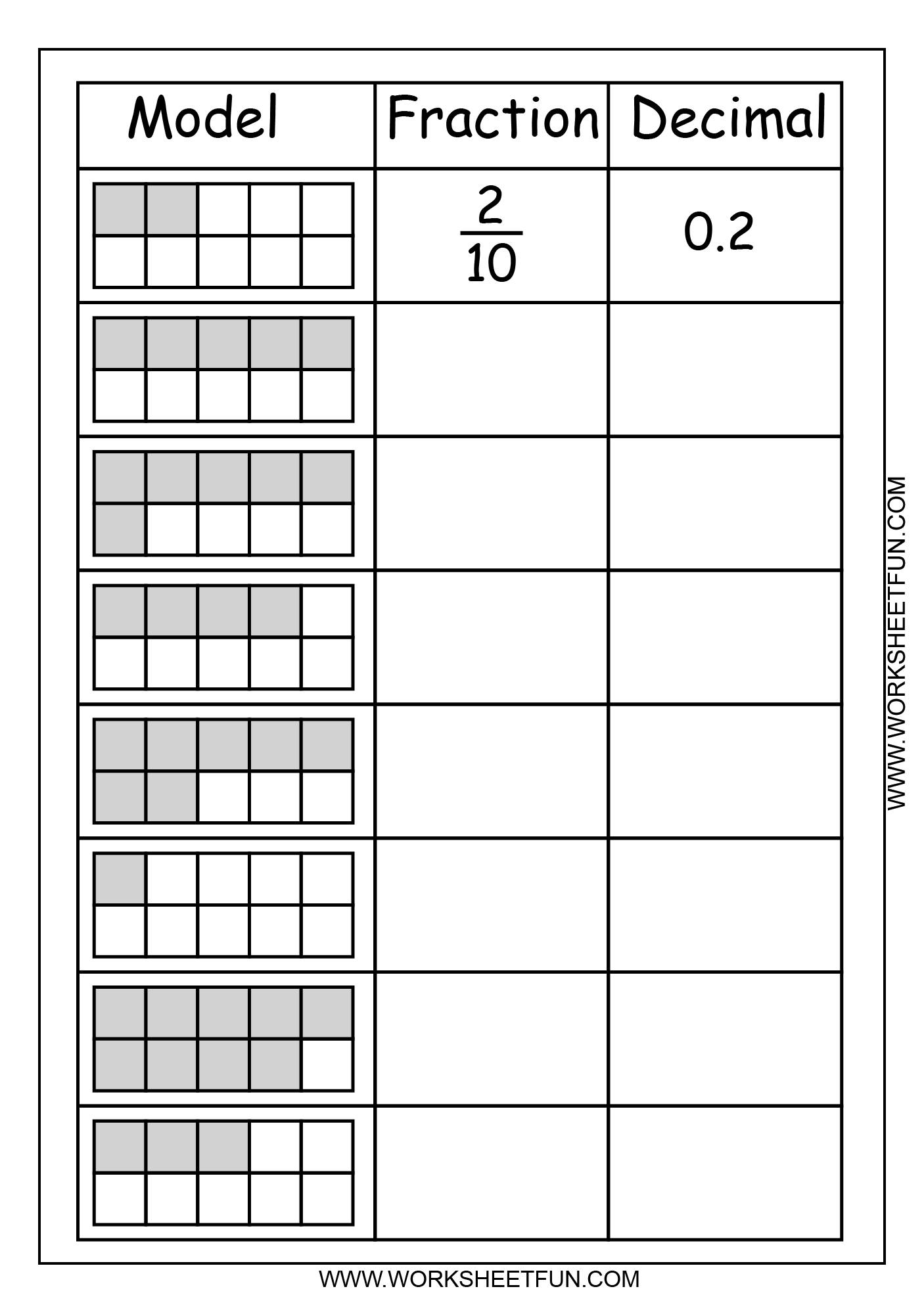 Decimal Fraction Worksheet