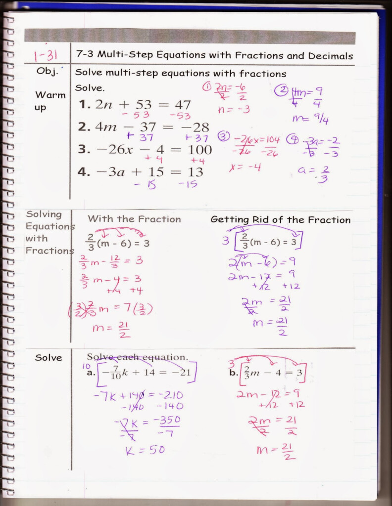 Ms Jean s Classroom Blog 7 3 Multi Step Equations With Fractions And 