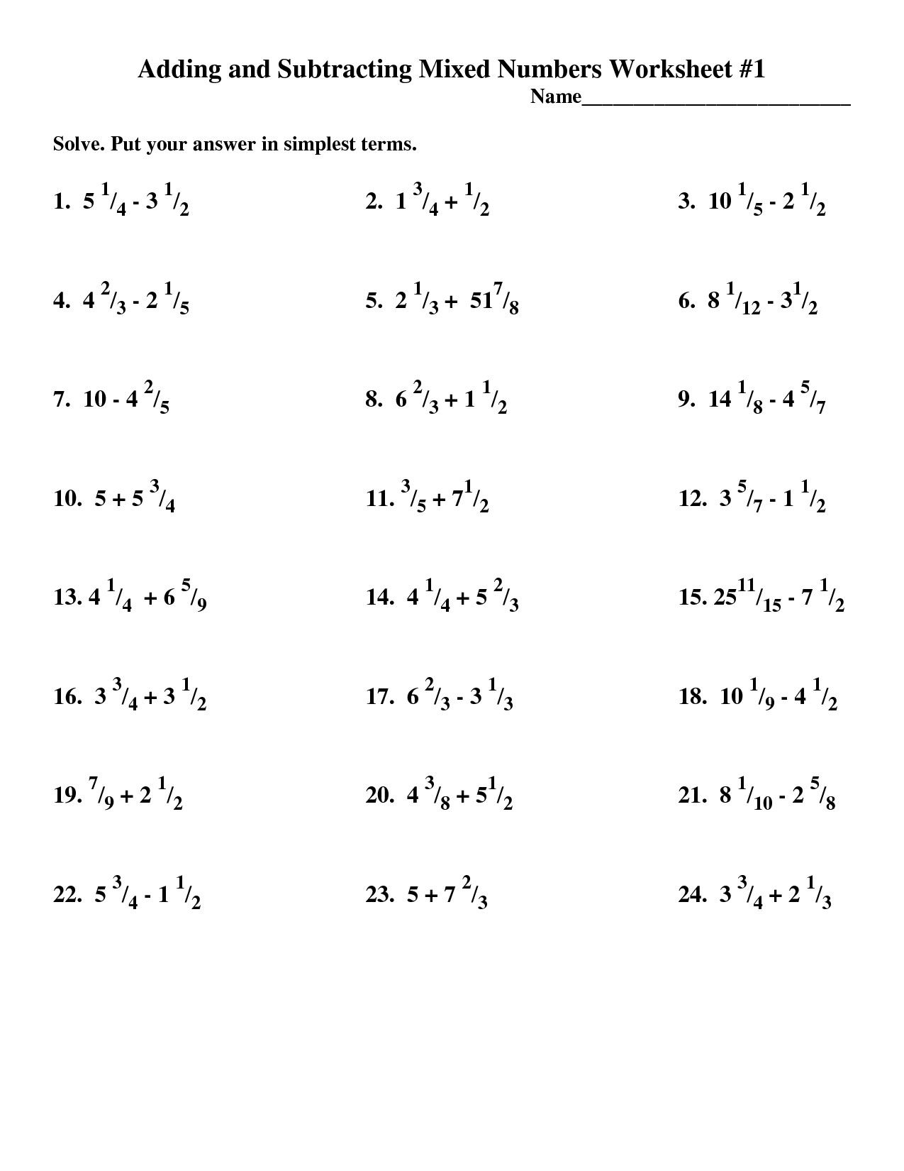 Add Subtract Multiply Divide Mixed Fractions Worksheet With Answers